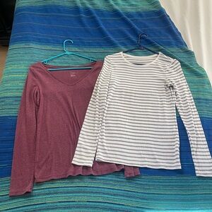 Striped Long Sleeve and Maroon V-Neck Tops